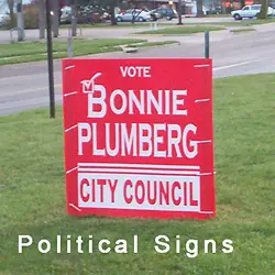 Blue and white campaign sign from the historic portfolio