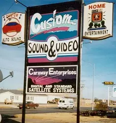 Custom Sound and Video frontage sign on a brick building