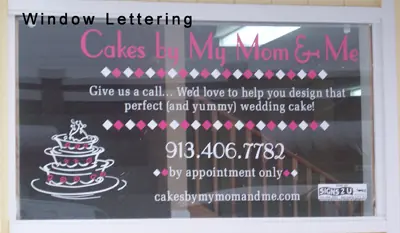 Window lettering advertising cakes and custom baking